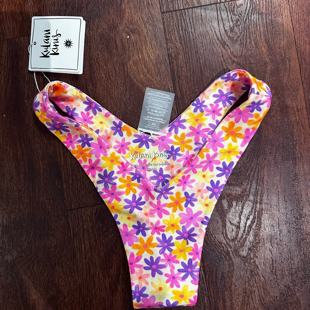 Kulani Kinis Pink and Yellow Bikini Bottom Vibrant Floral Design